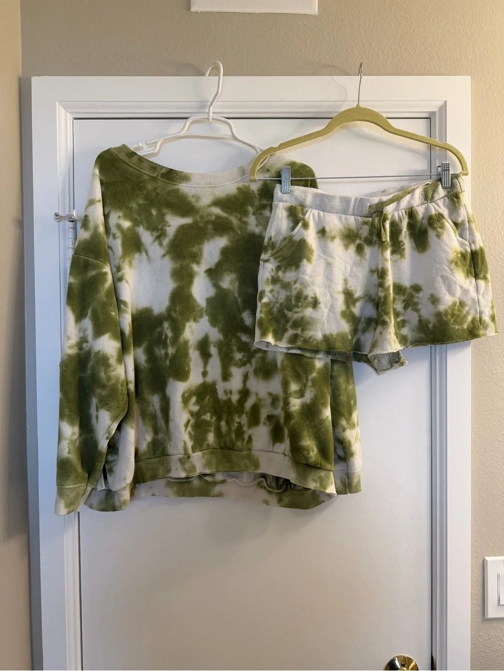 Free People Green Tie-Dye Oversized Sweatshirt set with shorts